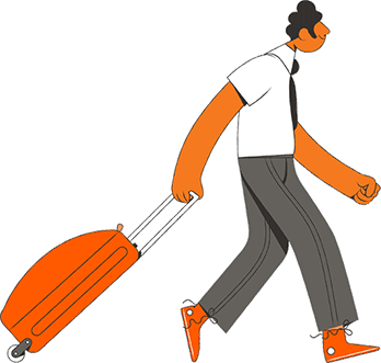 Ilustração de uma pessoa caminhando com uma mala
