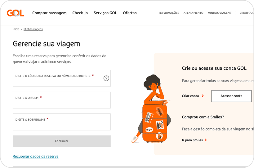 Acesse sua viagem pelo site ou app GOL.