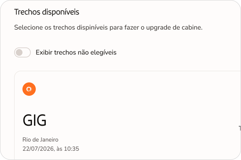 Escolha o trecho elegível e seu assento.